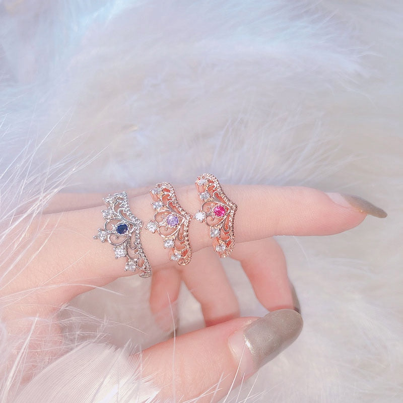 Aveuri Crown Rings For Girls Party Finger Rings Rose Gold Color Brand Jewelry for women Anel KBR212 0505