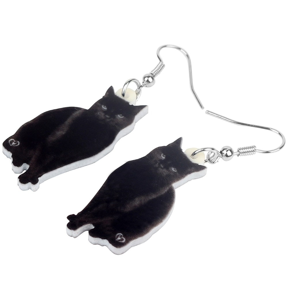 Christmas Gift Bonsny Acrylic Cute Black Cat Earrings Drop Dangle Stud Clip Fashion Animal Pet Jewelry For Women Girls Teens Gift Decoration