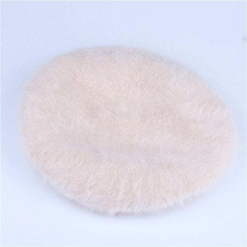 Christmas Gift Winter Autumn women's Rabbit fur beret hat for girl knitted hat solid fashion taking the female boina