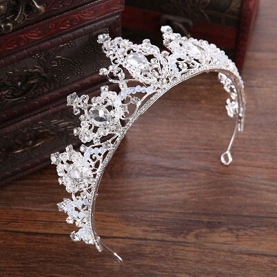 Aveuri Christmas Gift Luxury Silver Color Rhinestone Wedding Tiara Crown Pearl Queen Diadem Bride Crown Headpiece Wedding Hair Accessories Tiara