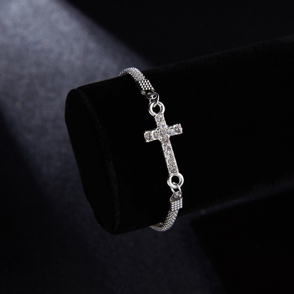 Christmas Gift RINHOO Rhinestone  Prayer Cross Bracelets For Women Fashion Wedding Banquet Bracelets & Bangles Valentine's Day