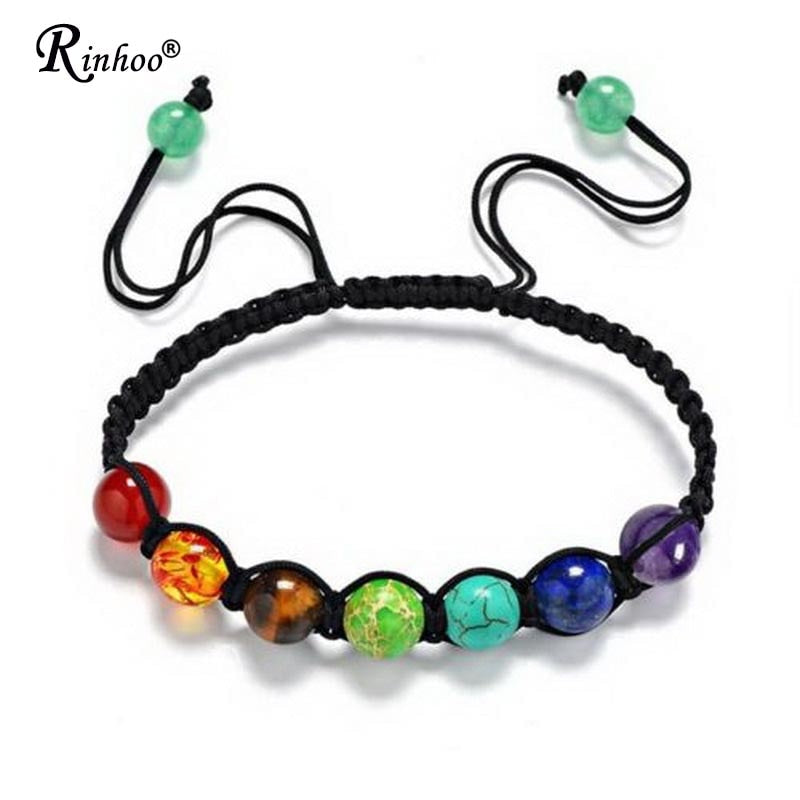 Christmas Gift Rinhoo 7 Chakra Healing Yoga Reiki Prayer Bead Stones Balance Beaded Warp Bracelet Braided Bangle Adjustable Jewelry For Women