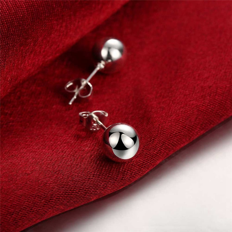 Aveuri Alloy 8/10/12mm Round Smooth Solid Bead Ball Stud Earrings For Women Wedding Engagement Party Jewelry