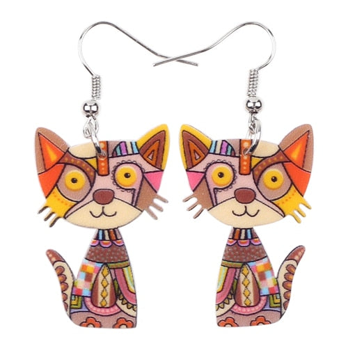 Christmas Gift Bonsny Drop Cat Acrylic Earrings Big Long Dangle Earring 2023 Fashion Jewelry For Women Girl New Style Cute Animal Accessories