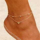 Aveuri Two Layers Chain Heart Style Gold/Silver Color Anklets For Women Bracelets Summer Barefoot Sandals Jewelry On Foot Leg Chai