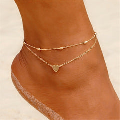 Aveuri Two Layers Chain Heart Style Gold/Silver Color Anklets For Women Bracelets Summer Barefoot Sandals Jewelry On Foot Leg Chai