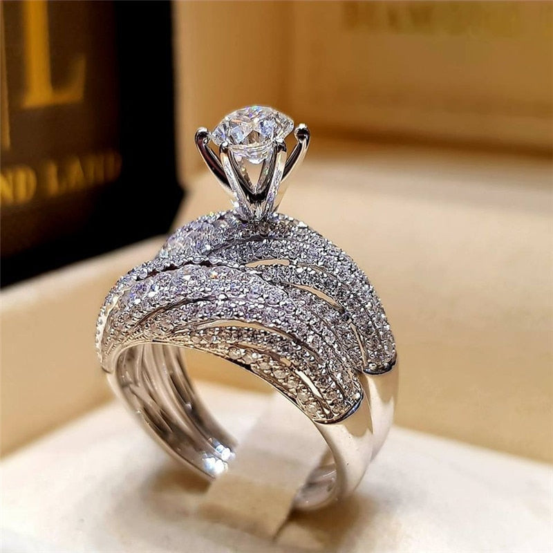 Christmas Gift Couple Rings For Women Round Stone Cubic Zirconia Set Ring Bridal Wedding Engagement Fashion Jewelry Drop Shipping CC2205