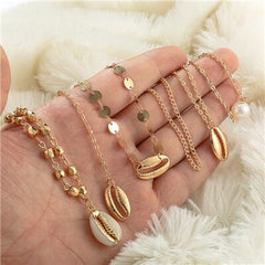 Tocona Punk Chain Gold Color Beach Shell Conch Pearl Beads Multistorey Pendant Necklace For Women Boho Party Jewelry C19208