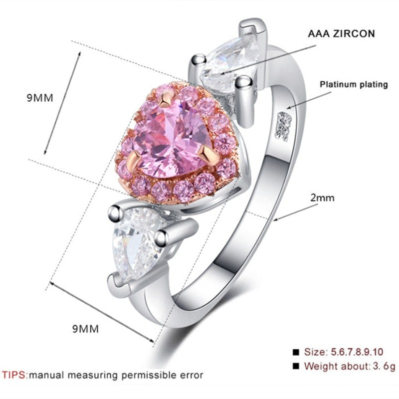 Christmas Gift  Rings For Women Princess Propose Marriage Pink Heart Cubic Zirconia Ring Romantic Bridal Wedding Bijoux CC917