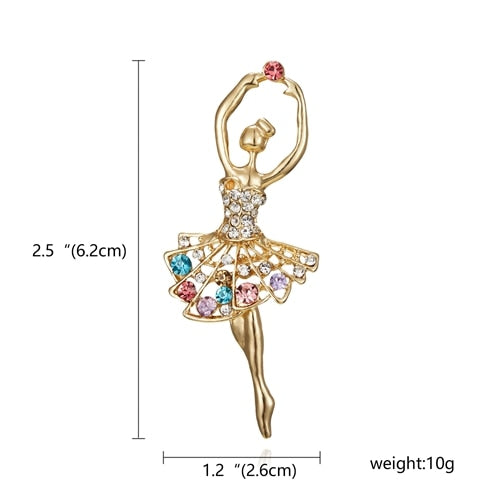 Aveuri Gymnastics Girl Flower Dancer Crystal Brooches for Women Cute Pin Bijouterie High Quality Corsage Fashion Wedding Jewelry