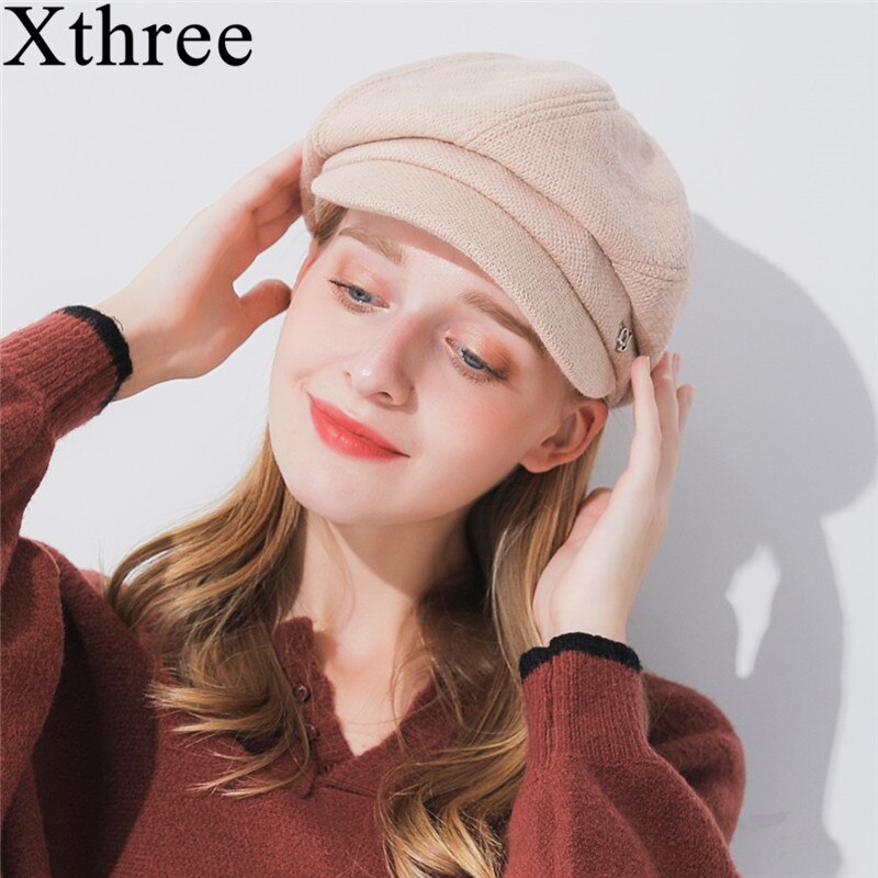 Christmas Gift New spring  Women's Hat Wool 0ctagonal Hat With Visor Fashion Solid Newsboys Hat for Girl  Women Autumn Hat