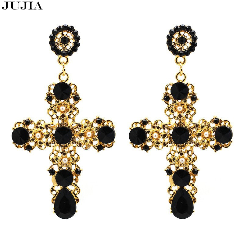 AVEURI  New Arrival Fashion Women Big Vintage Statement Earrings For Women Baroque Bohemian Cross Earring