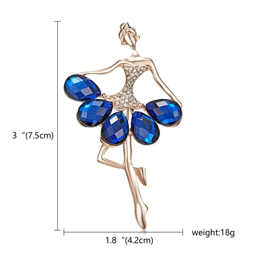 Aveuri Gymnastics Girl Flower Dancer Crystal Brooches for Women Cute Pin Bijouterie High Quality Corsage Fashion Wedding Jewelry