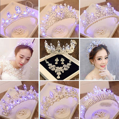 Aveuri Wedding Crown Tiaras Bridal Pearl Headband Tiaras And Crowns LED Light Crown Bride Headpiece Wedding Hair Accessories Diadema