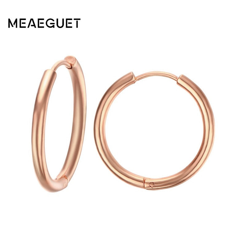 Meaeguet Trendy silver color Rose Gold Black Tone Stainless Steel Hoop Earrings Round Loop Earring For Women 25mm/20mm/11mm