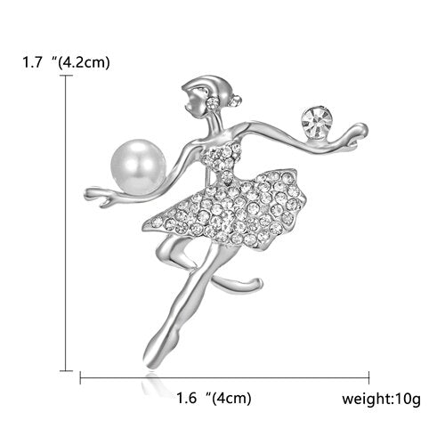 Aveuri Gymnastics Girl Flower Dancer Crystal Brooches for Women Cute Pin Bijouterie High Quality Corsage Fashion Wedding Jewelry