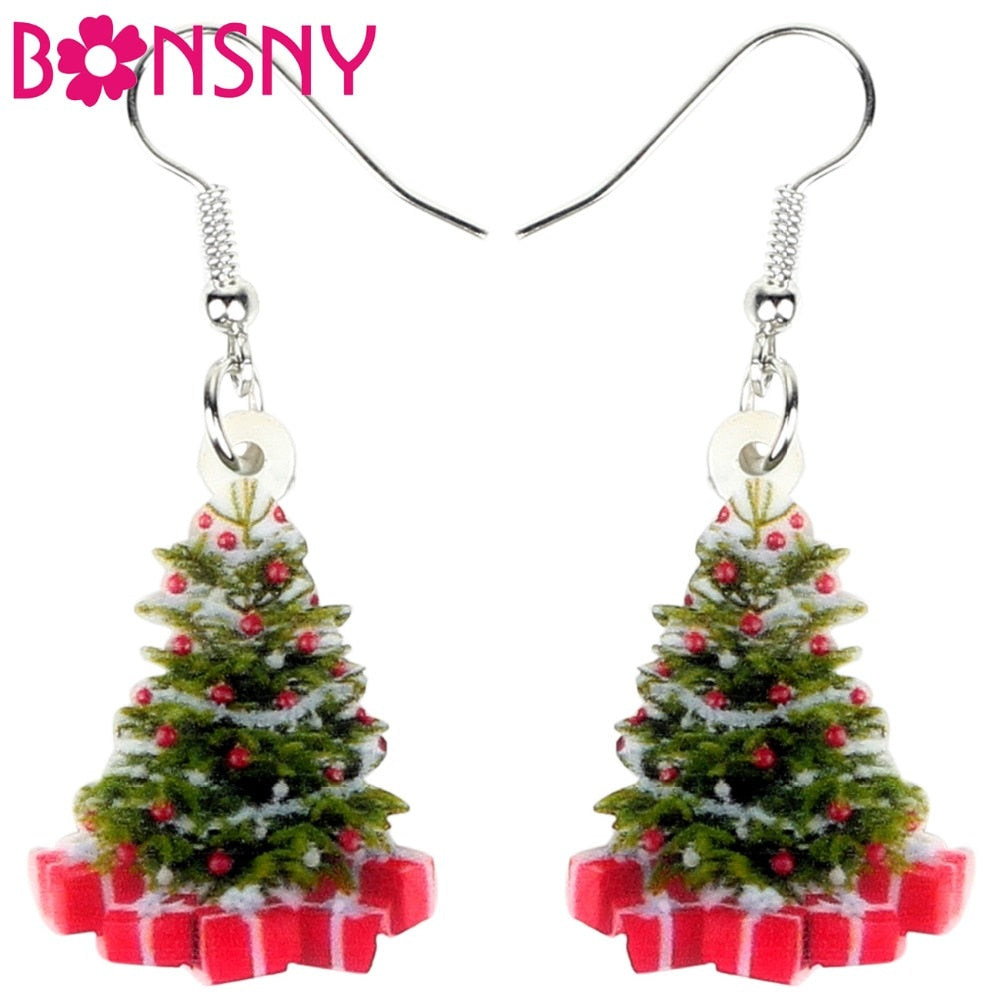 Christmas Gift Acrylic Christmas Tree Gift Earrings Drop Dangle Decoration Navidad Jewelry For Women Girls Teens Ornaments Accessories