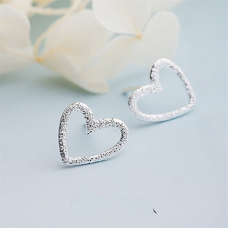 Christmas Gift Female Heart Stud Earring Silver Color Earrings For Women Party Jewelry Pendientes Mujer