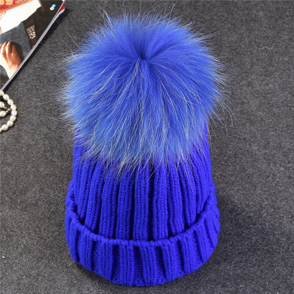 Christmas Gift Xthree Natural Mink Fur Winter Hat for Women Girl 's Hat Knitted Beanies Hat With Pom Pom Brand Thick Female Cap Skullies Bonnet