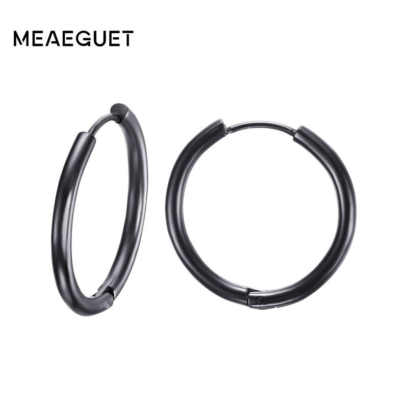 Meaeguet Trendy silver color Rose Gold Black Tone Stainless Steel Hoop Earrings Round Loop Earring For Women 25mm/20mm/11mm