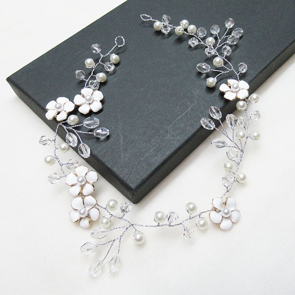 Graduation Gift Fashion Crystal Wedding Hair Accessories Handmade Floral Women Headband Pearl Headpiece Bridal Crown Hair Jewelry