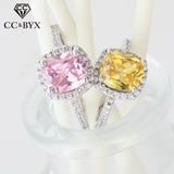 Christmas Gift Rings For Women Bridal Wedding Cubic Zirconia Rectangle Pink/Yellow Stone Engagement Ring Bijoux Femme CC596