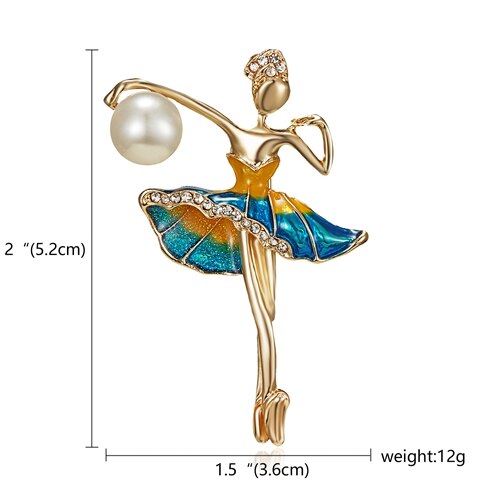 Aveuri Gymnastics Girl Flower Dancer Crystal Brooches for Women Cute Pin Bijouterie High Quality Corsage Fashion Wedding Jewelry