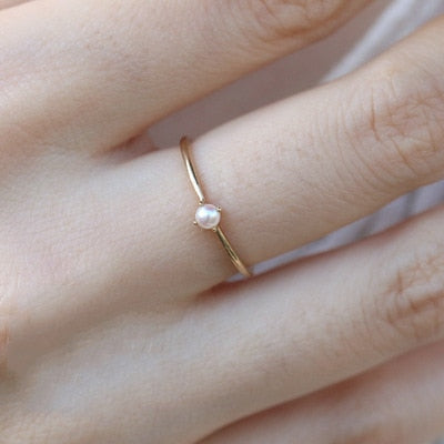Aveuri Ring For Women Delicate Mini bead Thin Ring Minimalist basic Style Light Yellow Gold Color Fashion Jewelry KBR010 A09