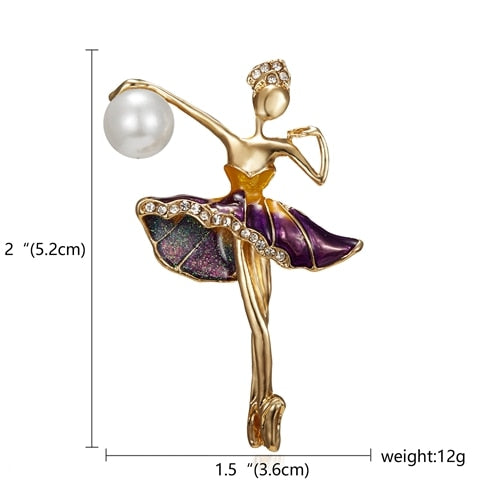 Aveuri Gymnastics Girl Flower Dancer Crystal Brooches for Women Cute Pin Bijouterie High Quality Corsage Fashion Wedding Jewelry