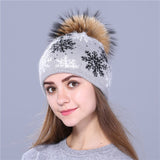 Christmas Gift Real Mink Pom Poms Wool Rabbit Fur Knitted Hat Skullies Winter Hat for Women Girls Hat Beanies Christmas snow Hat