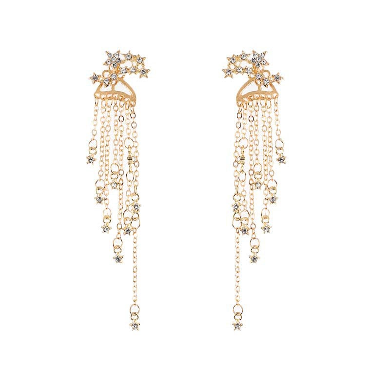 Christmas Gift 1 Pair Fashion Women Stylish Gold/ Silver Color Star Streamlined Tassel Long Crystal Earrings Women Girl Jewelry Pendante Femme