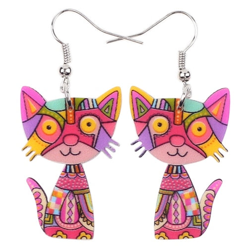 Christmas Gift Bonsny Drop Cat Acrylic Earrings Big Long Dangle Earring 2023 Fashion Jewelry For Women Girl New Style Cute Animal Accessories