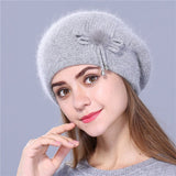 Christmas Gift Winter Beret Hat for Women Knitted Hat Rabbit fur Beret for Girl Solid Colors Fashion Lady Cap Good Quality