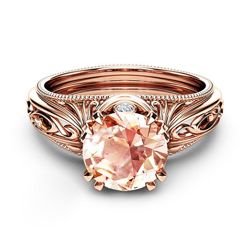 Aveuri Rose Gold Color Series Wedding Rings With Shiny Champagne AAA Cubic Ziron Fashion Hollow Out Pattern Band Women Jewelry