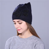 Christmas Gift Autumn winter hat for women knitted beanies hat cat ear stylish cap Butterfly 2021 new fashion lovely cap