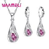 Christmas Gift Hot Water Drop CZ Jewelry Set For Women Pendant Necklace Hoop Earrings Wedding Party Ceremoey Anel