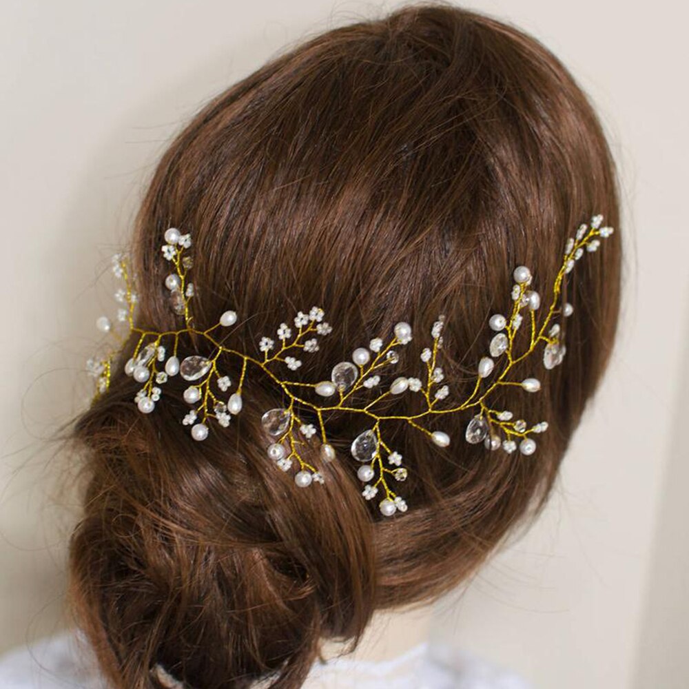 Graduation Gift Fashion Bridal Hair Vine Crystal Wedding Hair Accessories Beads Pearl  Headbands for Women Crown Floral Hair Jewelry