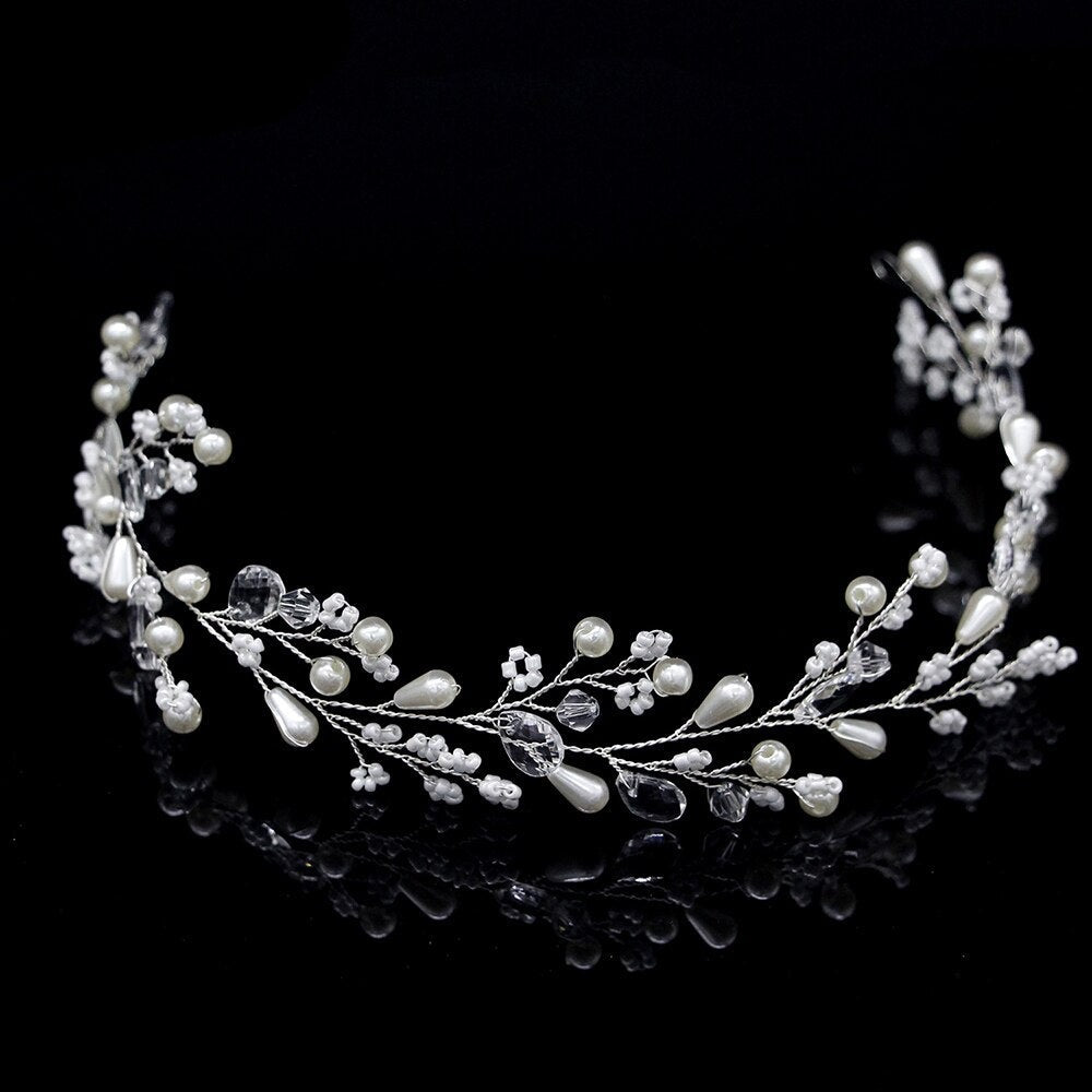 Graduation Gift Fashion Bridal Hair Vine Crystal Wedding Hair Accessories Beads Pearl  Headbands for Women Crown Floral Hair Jewelry