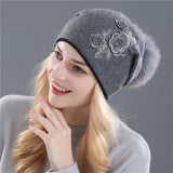 Christmas Gift women's winter hat Rabbit fur wool knitted hat the female of the mink hats for women beanies