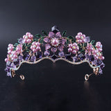 Aveuri 2023 Back To School Luxury Baroque Purple Crystal Pearl Bridal Crown Tiara Magnificent Rhinestone Diadem for Bride Headband Wedding Hair Accessories