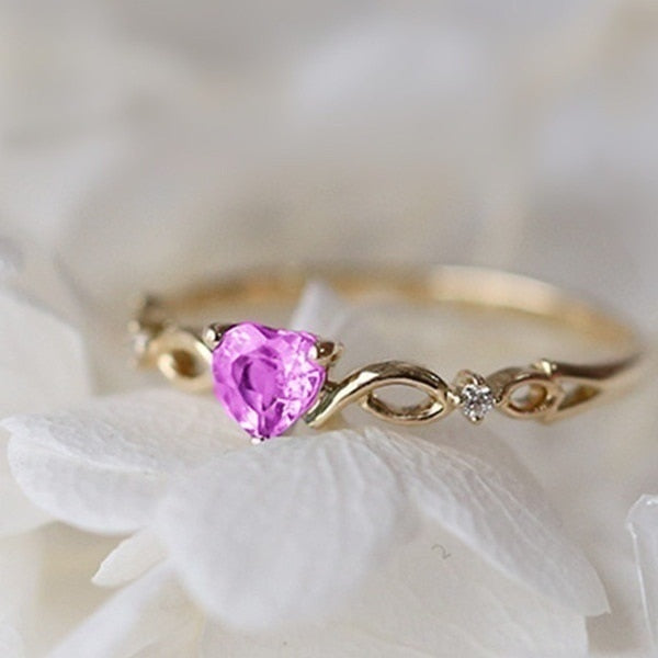 Aveuri Dainty Ring For Women Unique New Simple Love Heart Multicolor Zircon Gold Silver Color Gift Fashion Jewelry KAR385
