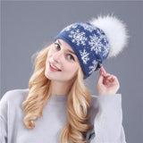 Christmas Gift Real Mink Pom Poms Wool Rabbit Fur Knitted Hat Skullies Winter Hat for Women Girls Hat Beanies Christmas snow Hat
