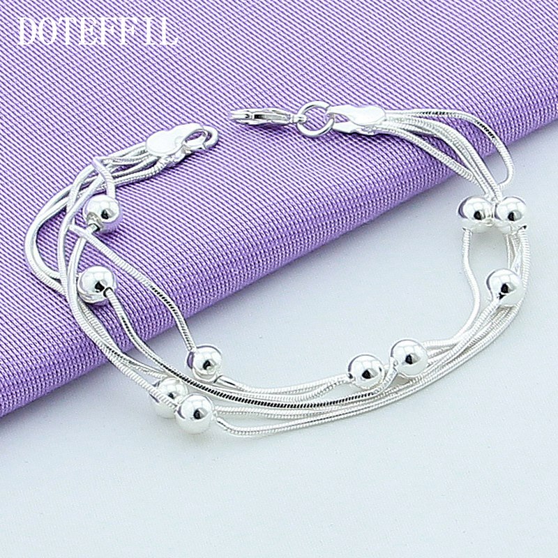 Aveuri  Alloy Five Snake Chain Bracelet Smooth Bead Silver Bracelet Fashion Women Wedding Engagement Jewelry