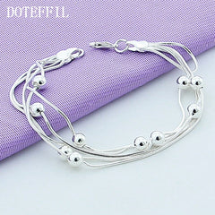 Aveuri  Alloy Five Snake Chain Bracelet Smooth Bead Silver Bracelet Fashion Women Wedding Engagement Jewelry