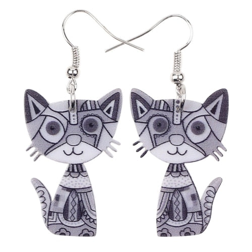 Christmas Gift Bonsny Drop Cat Acrylic Earrings Big Long Dangle Earring 2023 Fashion Jewelry For Women Girl New Style Cute Animal Accessories