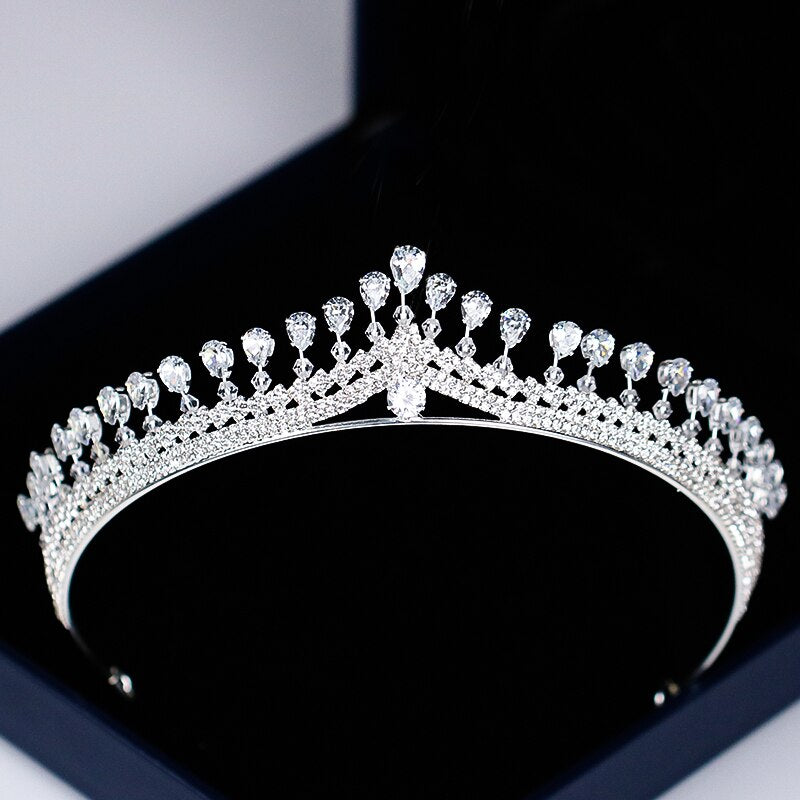 Aveuri Christmas Gift Luxury Silver Color Rhinestone Wedding Tiara Crown Pearl Queen Diadem Bride Crown Headpiece Wedding Hair Accessories Tiara