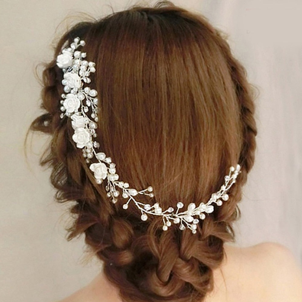 Graduation Gift Fashion Crystal Wedding Hair Accessories Handmade Floral Women Headband Pearl Headpiece Bridal Crown Hair Jewelry