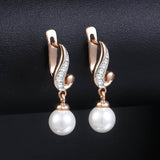 Aveuri accessories prom accessories Aveuri Graduation gifts Clear Cubic Zirconia Pearl Earrings For Women Girls 585 Rose Gold Stud Earrings Geometric Pendant Fashion Jewelry Gifts KGE143