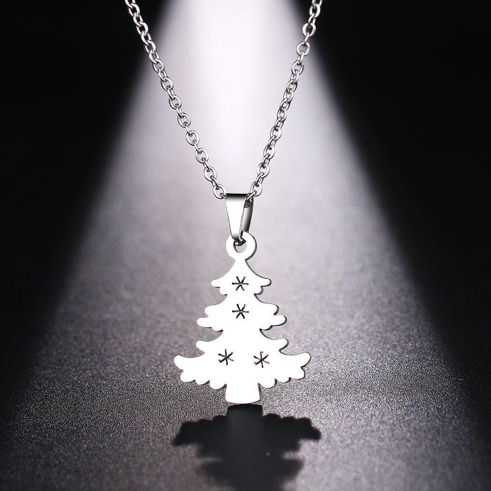 Christmas Gift DOTIFI  Stainless Steel Necklace For Women Man Christmas Tree Gold And Silver Color Pendant Necklace Engagement Jewelry