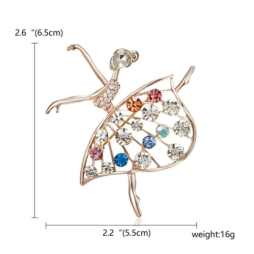 Aveuri Gymnastics Girl Flower Dancer Crystal Brooches for Women Cute Pin Bijouterie High Quality Corsage Fashion Wedding Jewelry